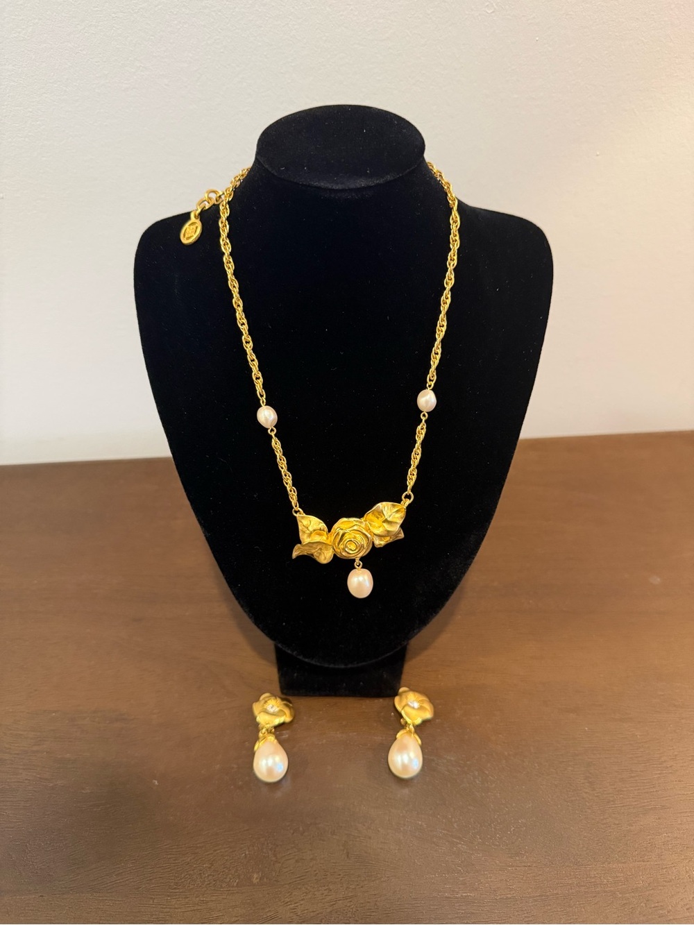 Vintage Givenchy Gold Tone Necklace and Earring Ser